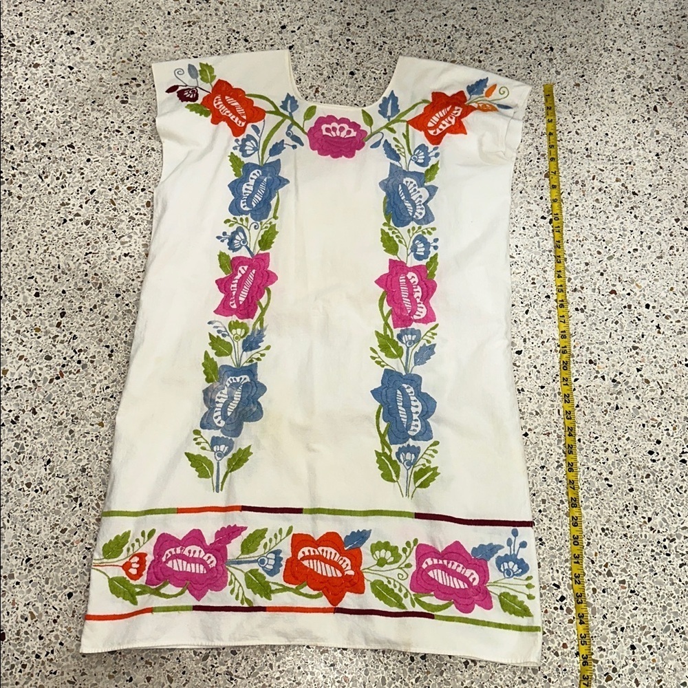 Mexican floral embroidered dress caftan kaftan O/S pink blue - Picture 3 of 5